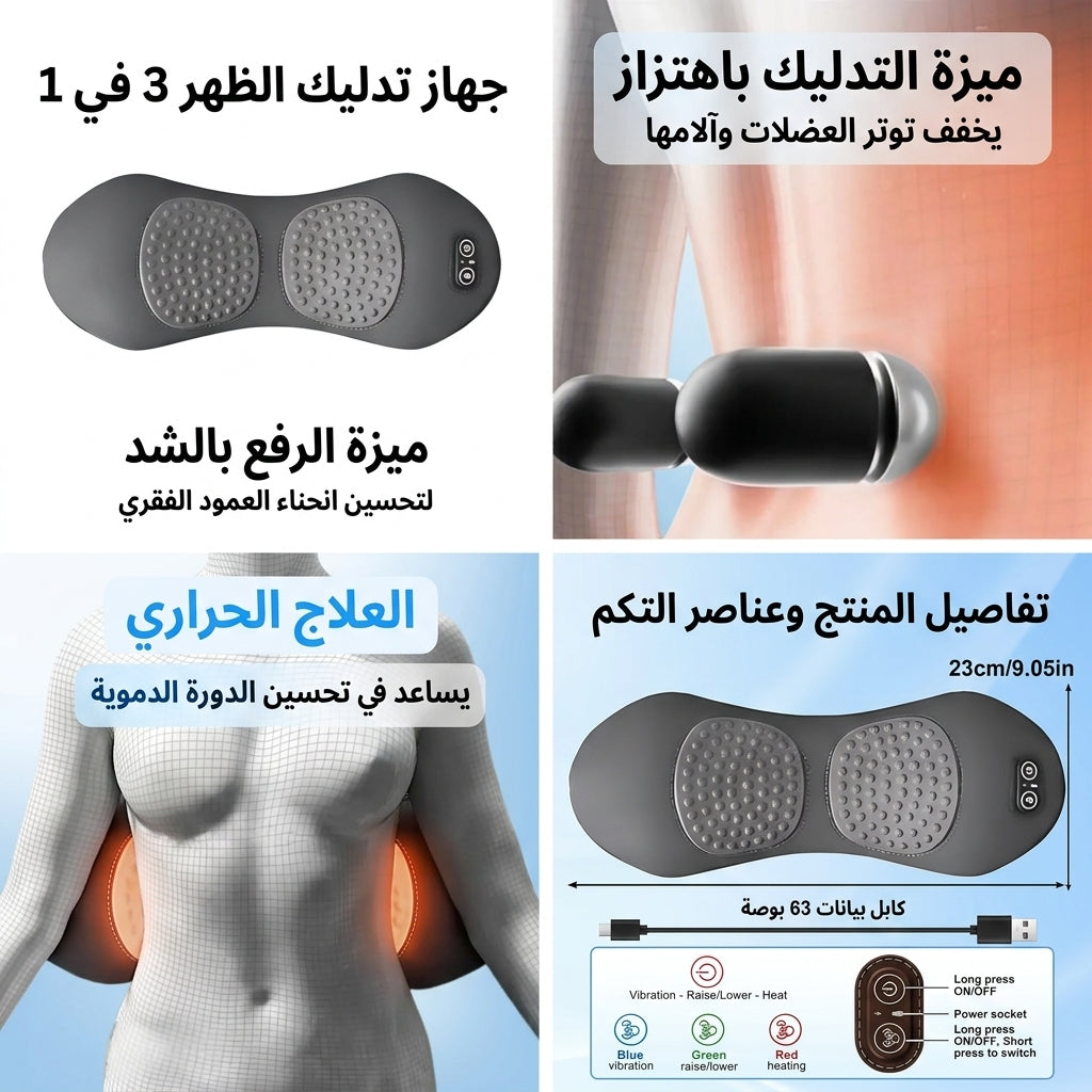 جهاز تدليك الظهر متعدد الوظائف 3 في 1 مع خاصية تخفيف آلام الظهر أثناء النوم، وتدليك شياتسو للأنسجة العميقة، وتدليك الكتفين وأسفل الظهر